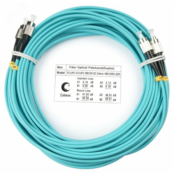 Шнур оптический duplex 15м FC-FC 50/125 мм OM3 LSZH Cabeus FOP-50-FC-FC-15m