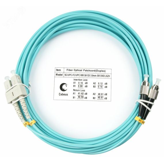 Шнур оптический duplex 15м SC-FC 50/125 мм OM3 LSZH Cabeus FOP-50-SC-FC-15m