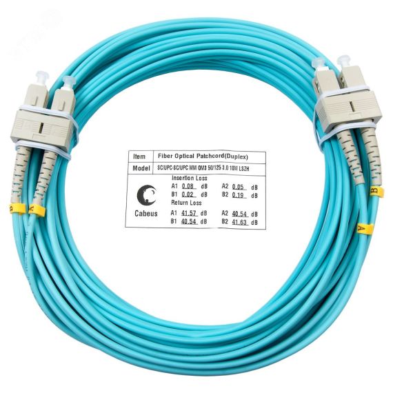 Шнур оптический duplex 15м SC-SC 50/125 мм OM3 LSZH Cabeus FOP-50-SC-SC-15m