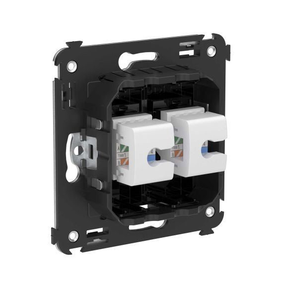 Компьютерная розетка RJ-45 без шторки в стену, кат.5е двойная, &quot;Avanti&quot;, &quot;Черный квадрат&quot;