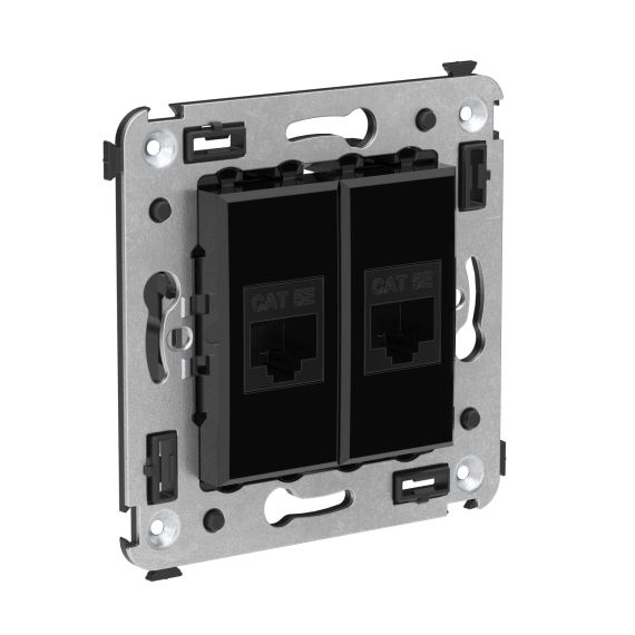 Компьютерная розетка RJ-45 без шторки в стену, кат.5е двойная, &quot;Avanti&quot;, &quot;Черный квадрат&quot;