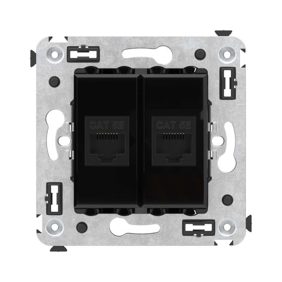 Компьютерная розетка RJ-45 без шторки в стену, кат.5е двойная, &quot;Avanti&quot;, &quot;Черный квадрат&quot;