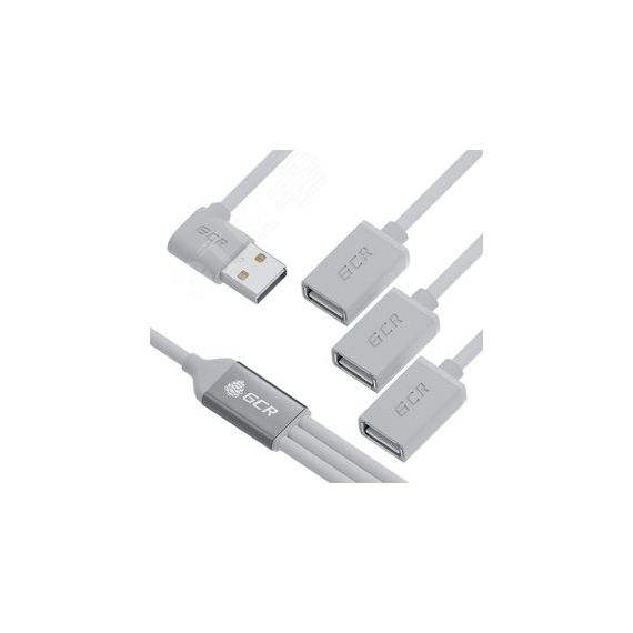 Хаб USB 2.0 на 3 порта, 0.35 м., гибкий, двусторонний угловой, белый Greenconnect GCR-53355