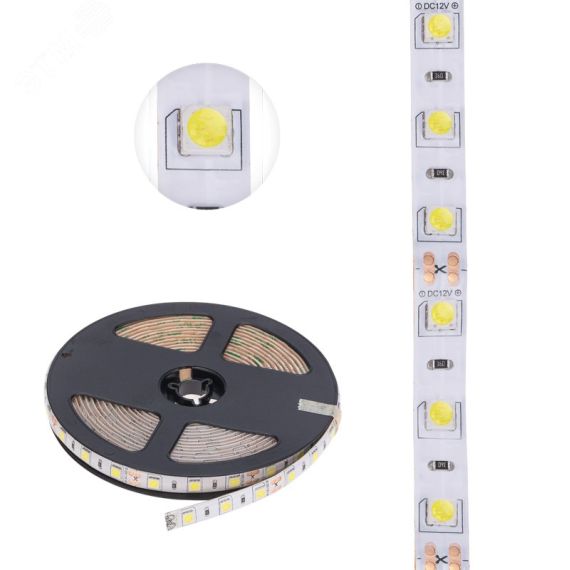 Лента LED 5 м 12 В 5050 6500 К IP65 60 LED/м для БП с клеммами LAMPER REXANT 141-2027