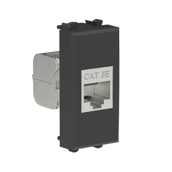 Компьютерная розетка RJ-45 без шторки модульная, кат.5е экранированная, "Avanti", "Черный матовый", 1 модуль