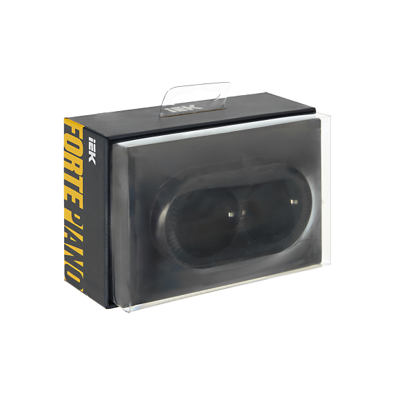 FORTE&PIANO Розетка 2-местная с заземлением с защитными шторками безвинтовое крепление 16А FP123 черный IEK