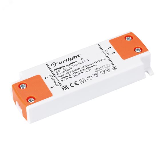 Блок питания ARV-SP-12015-FLAT-B (12V, 1.25A, 15W) (Arlight, IP20 Пластик, 5 лет) Arlight 029276(1)