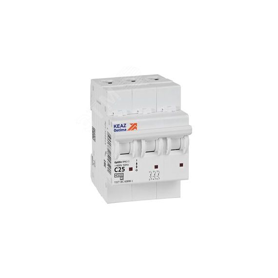 Выключатель автоматический трехполюсный 25А C 4,5кА AC OptiDin BM63-3C25-4,5-УХЛ3 КЭАЗ 326814