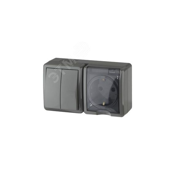 Блок розетка+выключатель двойной IP54, 16A(10AX)-250В, ОУ, Эра Эксперт, серый, 11-7402-03 ЭРА Б0020736