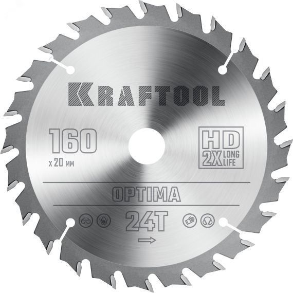 Диск пильный по дереву Optima 160х20мм 24Т KRAFTOOL 36951-160-20