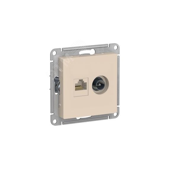 Розетка ATLASDESIGN двойная компьютерная+ТВ RJ45+TV категория 5E механизм бежевый SE (Systeme) ATN000289