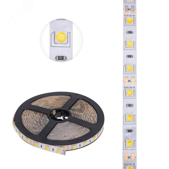 Лента LED 5 м 12 В 5050 2700 К IP65 60 LED/м для БП с клеммами LAMPER REXANT 141-2028