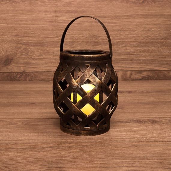 Фонарь декоративный со свечкой, плетеный корпус, бронза, размер 14х14х16,5 см, тёплый белый Neon-Night 513-055