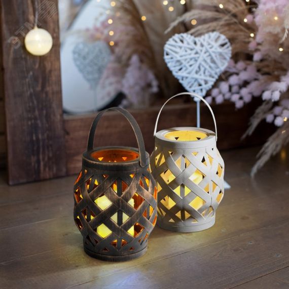 Фонарь декоративный со свечкой, плетеный корпус, белый, размер 14х14х16,5 см, тёплый белый Neon-Night 513-057