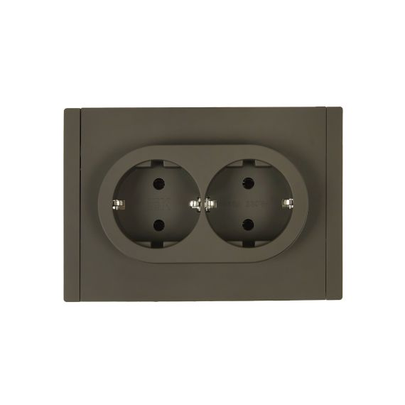 FORTE&PIANO Розетка 2-местная с заземлением без защитных шторок безвинтовое крепление 16А FP324 серый IEK