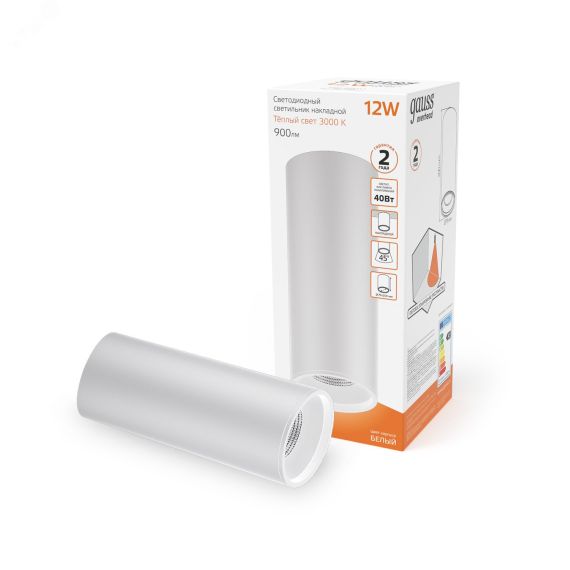 Светильник светодиодный накладной ДПО 12 Вт 900 лм 3000К 170-240В IP20 79х79х200мм монт d79мм Алюминий Белый Overhead Gauss Gauss HD031