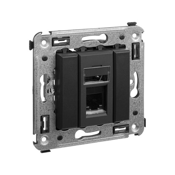 Телефонная розетка RJ-12 в стену одинарная, &quot;Avanti&quot;, &quot;Черный матовый&quot;