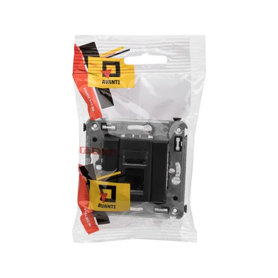 Телефонная розетка RJ-12 в стену одинарная, &quot;Avanti&quot;, &quot;Черный матовый&quot;