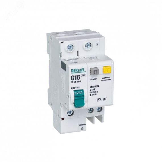 Выключатель автоматический дифференциальный АВДТ  1п+N 16А 30мА С ДИФ-101 4.5кА DEKraft SE (Dekraft) 15157DEK