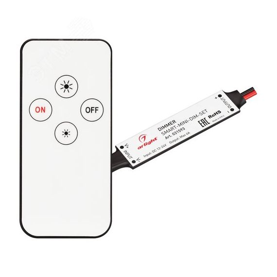 Диммер SMART-MINI-DIM-SET (12-24V, 1x4A, ПДУ 4кн, IR) (ARL, IP20 Пластик, 5 лет) Arlight 031593
