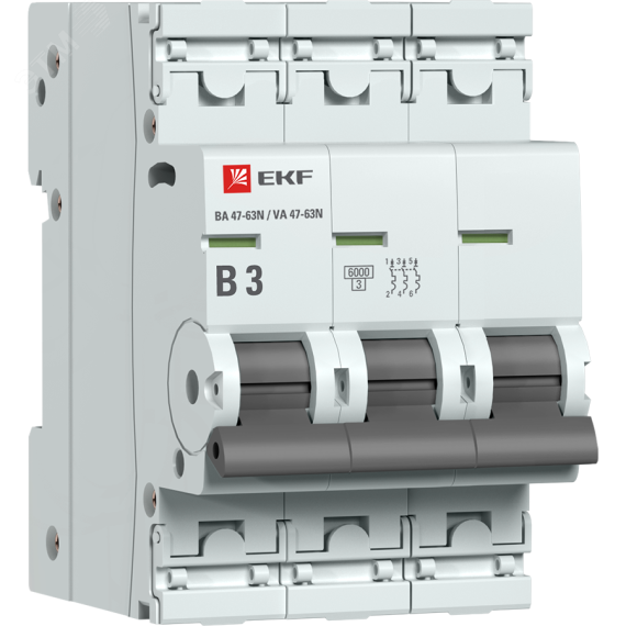 Автоматический выключатель 3P 3А (B) 6кА ВА 47-63N PROxima EKF M636303B