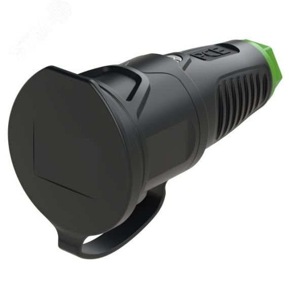 Розетка каб 16A/250V/2P+E/IP54 с черным крышкой и корпусом, маркер зеленый PCE 2511-shu