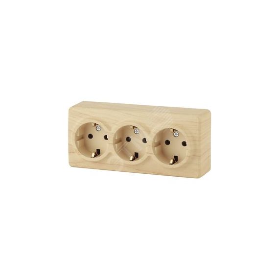 Розетка 3х2P+E Schuko, 16A-250В, ОУ, Эра Эксперт, сосна, 11-2208-11 ЭРА Б0020702