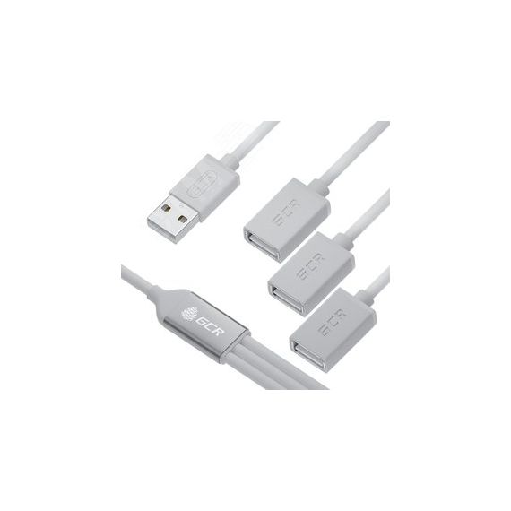 Хаб USB 2.0 на 3 порта, 0.35 м., гибкий, белый Greenconnect GCR-53354