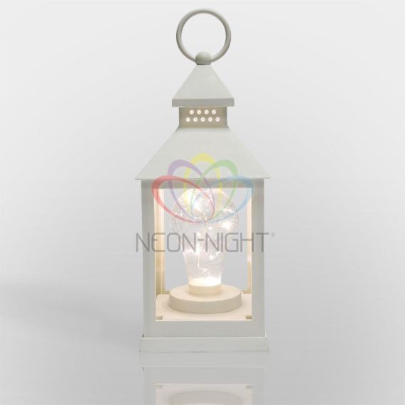 Фонарь декоративный с лампочкой, белый корпус, размер 10,5х10,5х24 см, тёплый белый Neon-Night 513-052