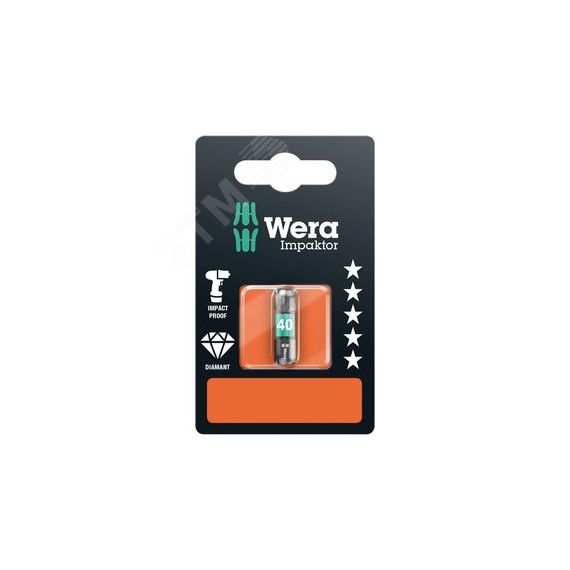 Бита ударная 867/1 IMP DC Impaktor TORX SB алмазное покрытие хвостовик 1/4 C 6.3 TX 40 x 25 мм с держателем-еврослот WERA WE-073927