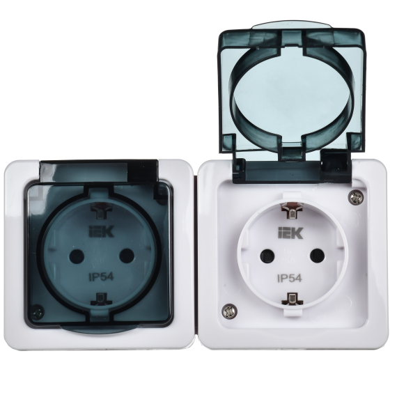Розетка 2-местная для открытой установки РСб22-3-ГПБд с заземляющим контактом IP54 ГЕРМЕС PLUS (цвет крышки: дымчатый) IEK