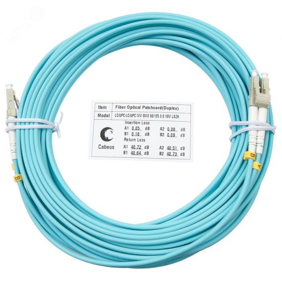 Шнур оптический duplex 10м LC-LC 50/125 мм OM3 LSZH Cabeus FOP-50-LC-LC-10m