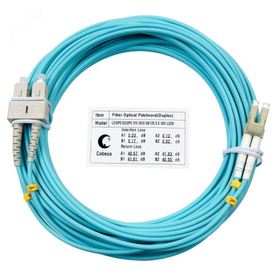 Шнур оптический duplex 10м LC-SC 50/125 мм OM3 LSZH Cabeus FOP-50-LC-SC-10m