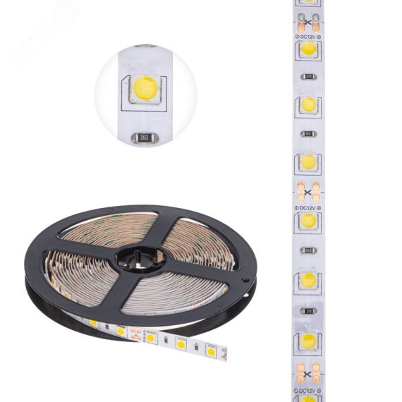 Лента LED 5 м 12 В 5050 2700 К IP23 60 LED/м для БП с клеммами LAMPER REXANT 141-2025