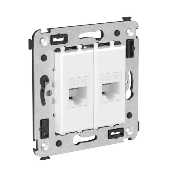 Компьютерная розетка RJ-45 без шторки в стену, кат.5е двойная, "Avanti", "Белое облако"