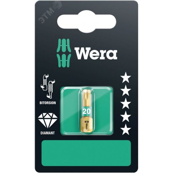 Бита биторсионная 867/1 BDC TORX SB алмазное покрытие хвостовик 1/4 C 6.3 TX 20 x 25 мм с держателем-еврослот WERA WE-134376