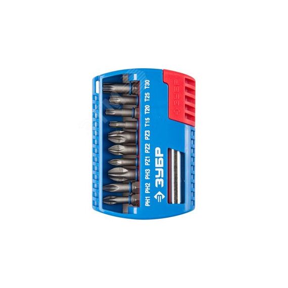 Набор бит с магнитным адаптером, Cr-Mo, PH1, PH2, PH3, PZ1, PZ2, PZ3, TORX 15,20,25,30, 11 предметов ЗУБР 26051-H11