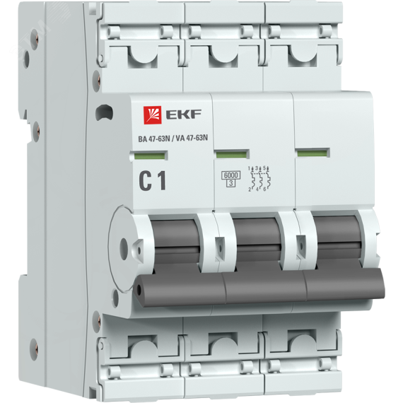 Автоматический выключатель 3P 1А (C) 6кА ВА 47-63N PROxima EKF M636301C