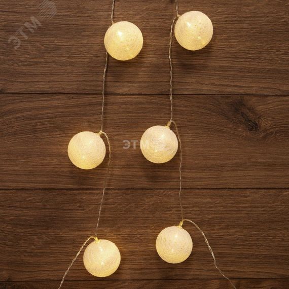 Фонарики тайские  пломбир 1.5 м, 10 LED, прозрачный ПВХ, свечение тёплый белый, 2 х АА (батарейки не в комплекте) Neon-Night 303-077