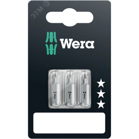 Бита 867/1 Z TORX SB вязкая твердость хвостовик 1/4 C 6.3 TX 10x25 TX 20x25 TX 15x25 3 шт с держателем-еврослот WERA WE-073375