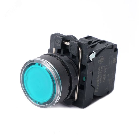 Кнопка SB5 с подсветкой в сборе модульная 22мм зеленая пластик 24ВDC 1НО SE (Systeme) SB5AW33B1