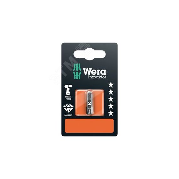 Бита ударная 855/1 IMP DC Impaktor PZ SB алмазное покрытие хвостовик 1/4 C 6.3 PZ 2 x 25 мм с держателем-еврослот WERA WE-073921
