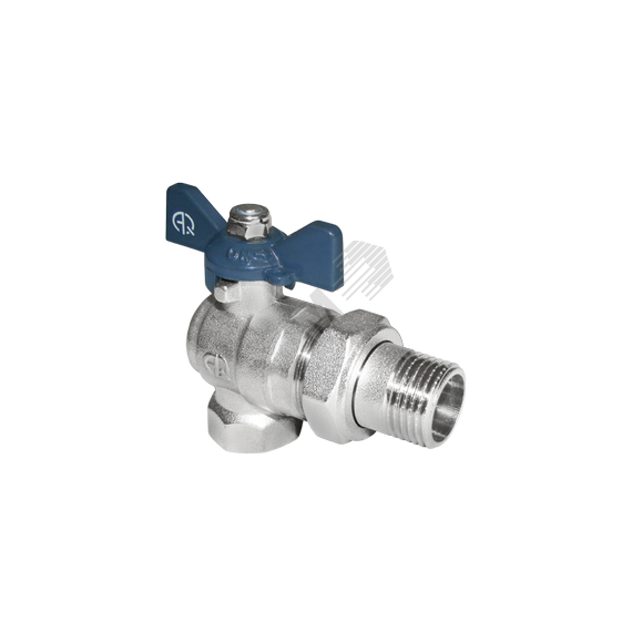 Кран шаровой угловой со сгоном ВН 3/4 LU бабочка никелированный AQUALINK 01172