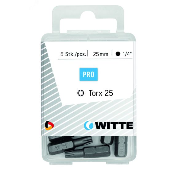 Бита TORX T25 х 25 мм 1/4'' C6.3 Industrial пластик.уп. 5 шт. WITTE 429506200