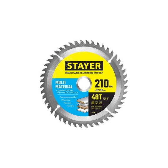Диск пильный MULTI MATERIAL 210х32/30мм 48Т STAYER 3685-210-32-48