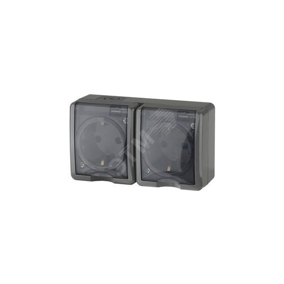 Розетка 2х2P+E IP54, шторки, 16A-250В, ОУ, Эра Эксперт, серый, 11-2404-03 ЭРА Б0020719