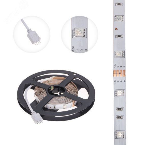 Лента LED 3 м 12 В 3030 RGB IP23 30 LED/м для БП с клеммами LAMPER REXANT 141-2032