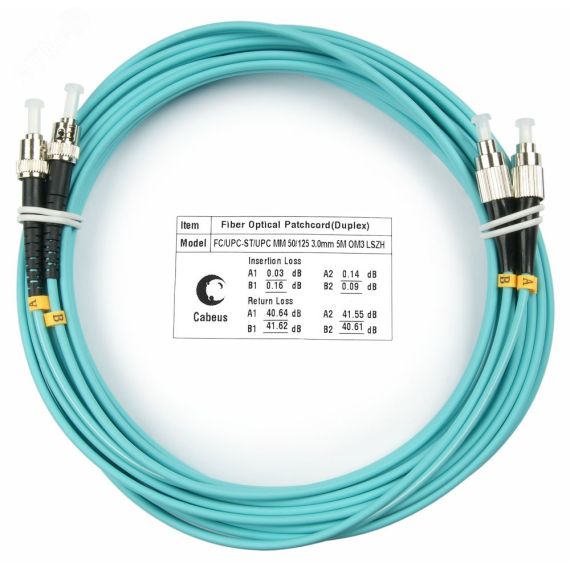 Шнур оптический duplex 7м FC-ST 50/125 мм OM3 LSZH Cabeus FOP-50-FC-ST-7m