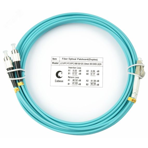 Шнур оптический duplex 7м LC-FC 50/125 мм OM3 LSZH Cabeus FOP-50-LC-FC-7m