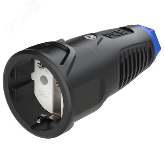 Розетка каб 16A/250V/2P+E/IP20 корпус черный, маркер синий PCE 2510-sb